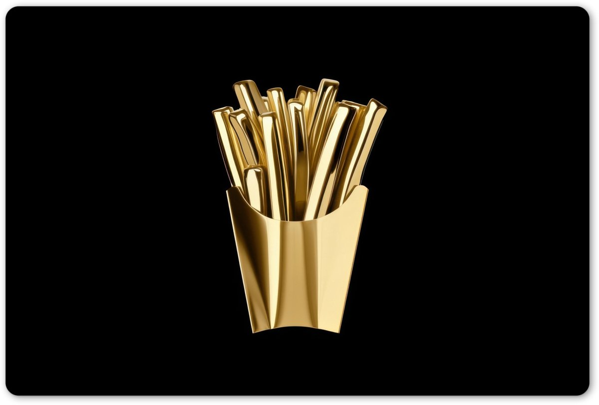 Placemats 45x30 cm - Placemat kunststof - 1 stuk - Friet - Goud - Chrome - Eten - Borden onderleggers - Decoratie voor op tafel - Keuken tafeldecoratie accessoires - Vinyl onderlegger - Tafelversiering