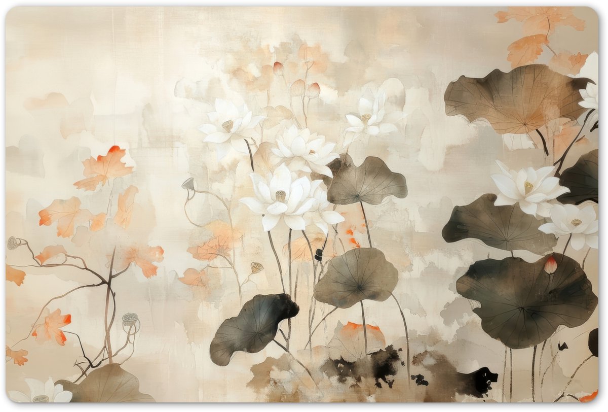 Placemats 45x30 cm - Placemat kunststof - 1 stuk - Bloemen - Japandi - Wabi sabi - Borden onderleggers - Decoratie voor op tafel - Keuken tafeldecoratie accessoires - Vinyl onderlegger - Tafelversiering