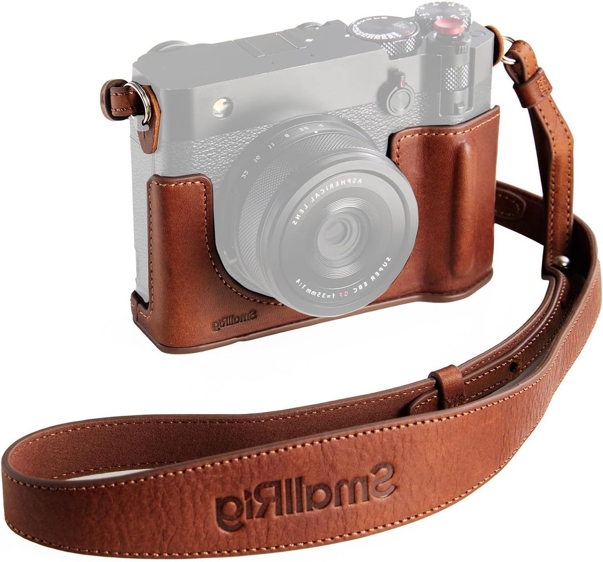 Leren Draagtas voor GFX100RF Camera, Inclusief Schouderband, Duimsteun en Shutter Knop, Comfortabel en Beschermend, Bruin
