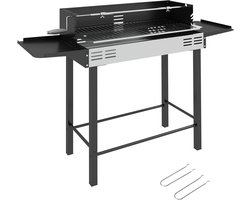 Houtskoolbarbecue BBQ-grill, verstelbaar rooster, 1 draaispit, 118 x 32 x 90 cm, Zwart + Zilver
