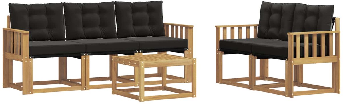 vidaXL Buiten - bank - set - 6 - st - 5-zits - Wit - en - zwart Wit en zwart