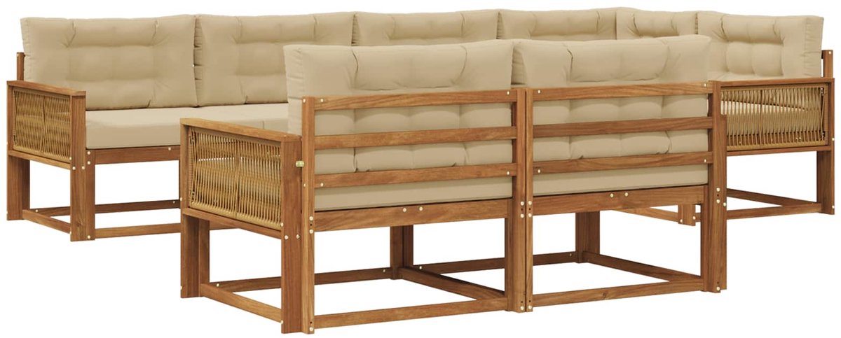 vidaXL Buiten - bank - set - 8 - st - Natuurlijk - en - Beige Natuurlijk en Beige
