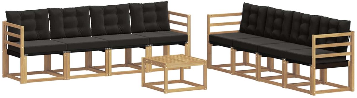 vidaXL Buiten - bank - set - 9 - st - 8-zits - Wit - en - zwart Wit en zwart