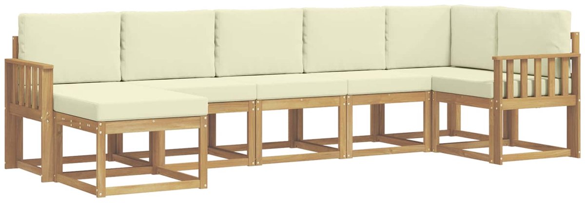 vidaXL Buiten - bank - set - 7 - st - 7-zits - Wit - en - crèmekleurig - Polyester Wit en crèmekleurig