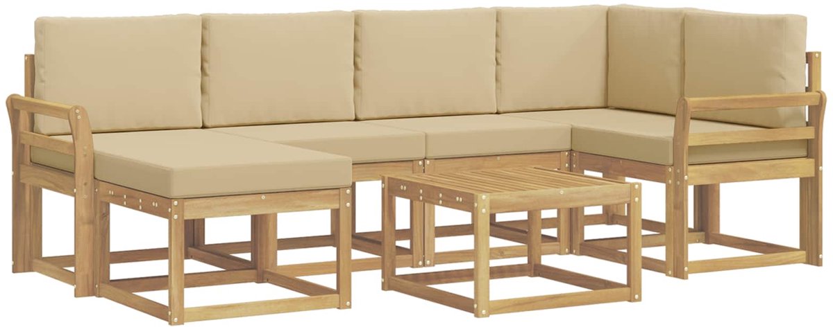 vidaXL Buiten - bank - set - 7 - st - 6-zits - Wit - en - Beige - Massief - Acacia - Hout Wit en Beige