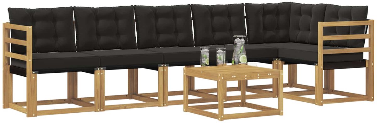 vidaXL Buiten - bank - set - 7 - st - 6-zits - Wit - en - zwart Wit en zwart