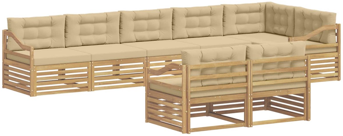 vidaXL Buiten - bank - set - 8 - st - 8-zits - Wit - en - Beige - Polyester Wit en Beige