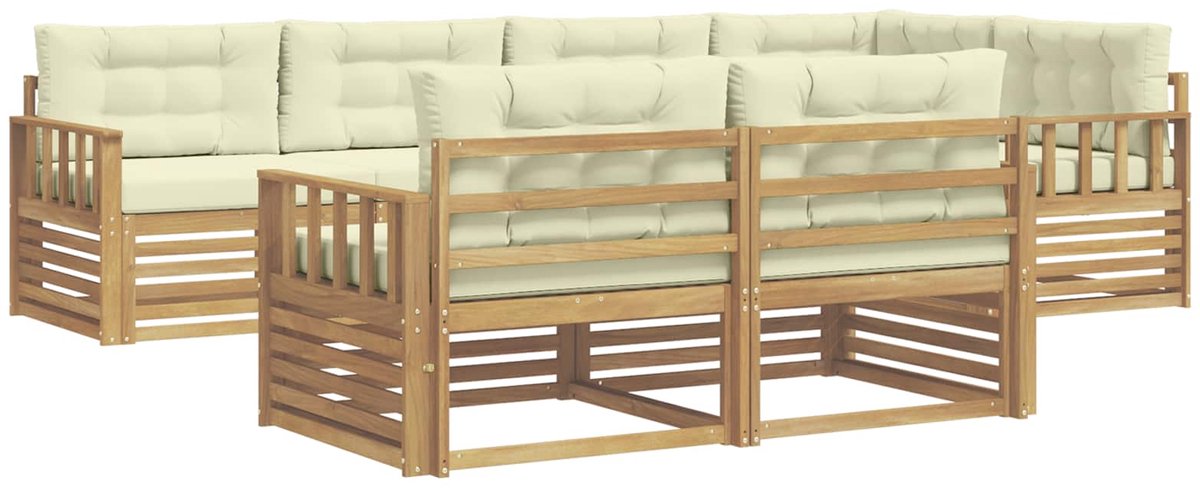 vidaXL Buiten - bank - set - 7 - st - 7-zits - Wit - en - crèmekleurig - Polyester Wit en crèmekleurig