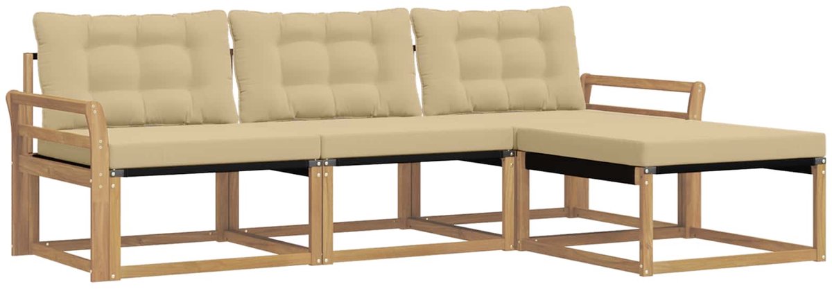 vidaXL Buiten - bank - set - 4 - st - 4-zits - Wit - en - Beige Wit en Beige