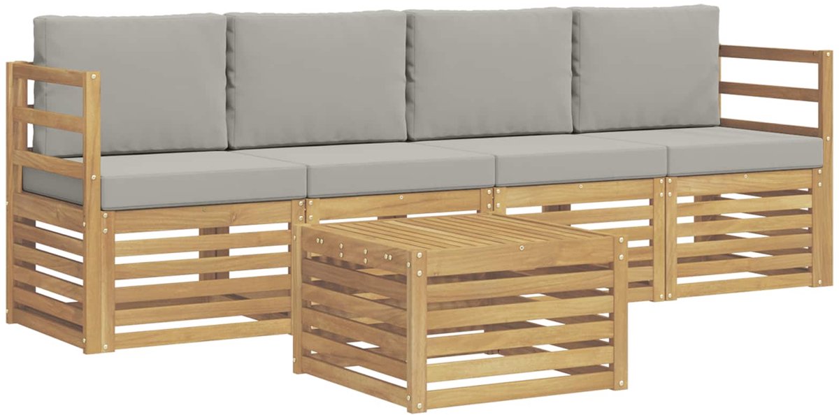 vidaXL Buiten - bank - set - 5 - st - 4-zits - Wit - en - Lichtgrijs - Polyester Wit en Lichtgrijs