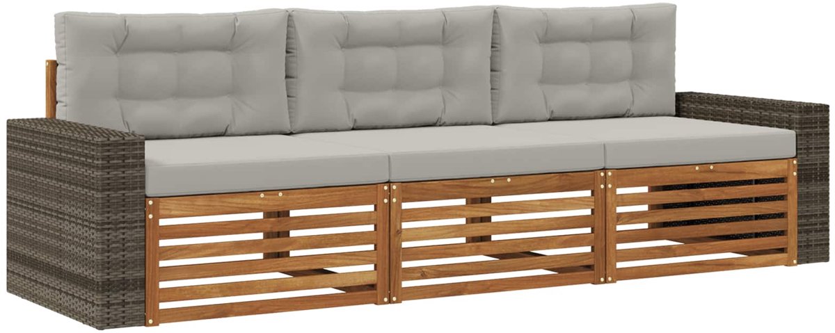 vidaXL Buiten - bank - set - 3 - st - Naturel - en - lichtgrijs - Polyester Naturel en lichtgrijs