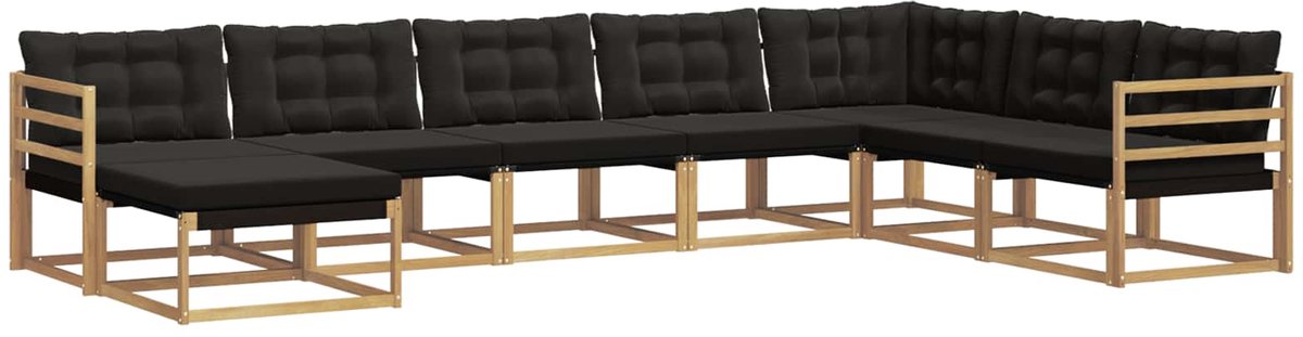 vidaXL Buiten - bank - set - 8 - st - Wit - en - zwart - Massief - Acacia - Hout Wit en zwart