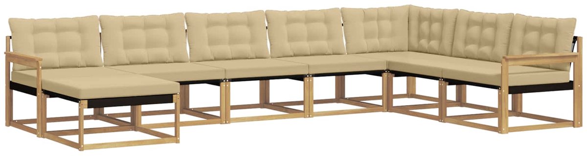 vidaXL Buiten - bank - set - 8 - st - Wit - en - Beige - Massief - Acacia - Hout Wit en beige