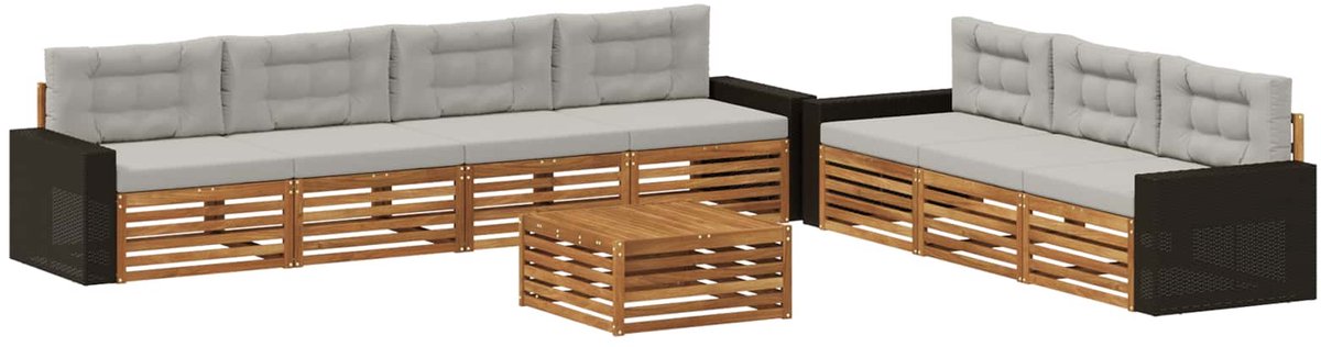 vidaXL Buiten - bank - set - 8 - st - 7-zits - Naturel - en - lichtgrijs Naturel en lichtgrijs