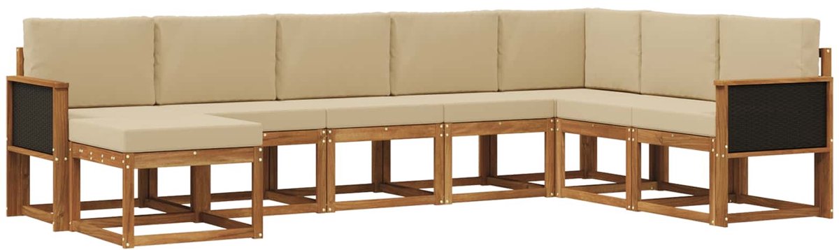 vidaXL Buiten - bank - set - 8 - st - 8-zits - Natuurlijk - en - Beige Natuurlijk en Beige