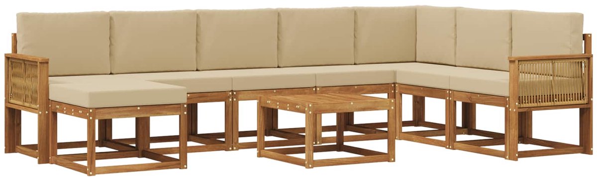 vidaXL Buiten - bank - set - 9 - st - 8-zits - Natuurlijk - en - Beige Natuurlijk en Beige
