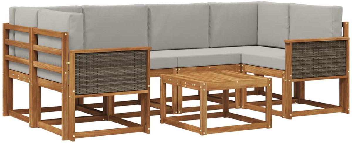 vidaXL Buiten - bank - set - 5 - st - 6-zits - Naturel - en - lichtgrijs Naturel en lichtgrijs