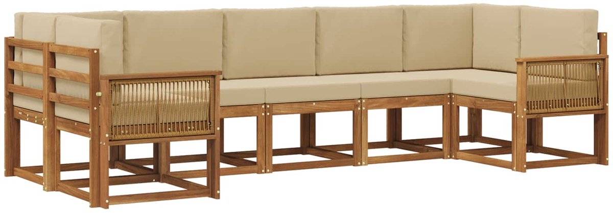 vidaXL Buiten - bank - set - 7 - st - 7-zits - Natuurlijk - en - Beige Natuurlijk en Beige