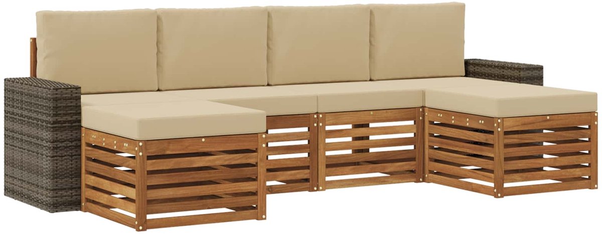 vidaXL Buiten - bank - set - 6 - st - 6-zits - Natuurlijk - en - Beige Natuurlijk en beige