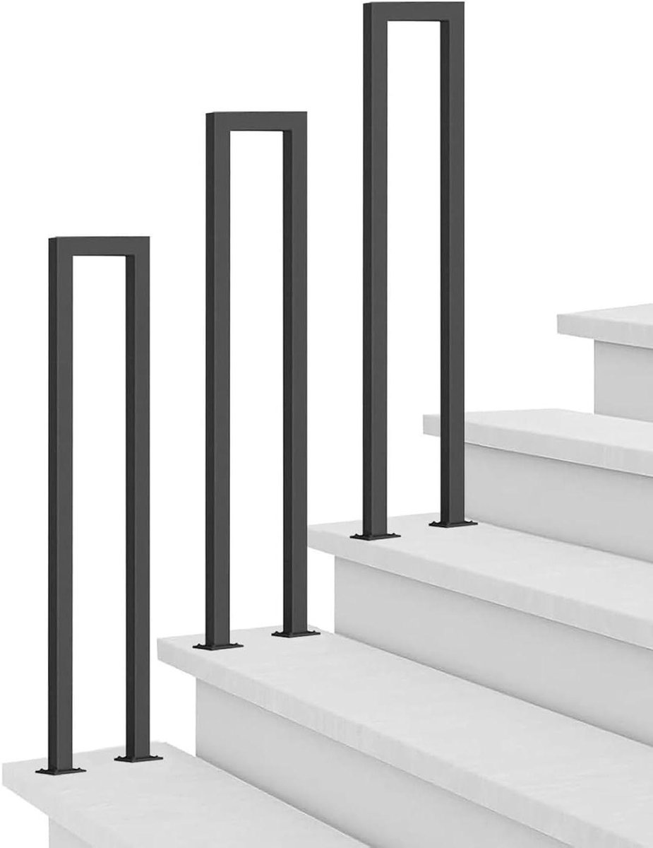 Vierkante buis trapleuning - Steunbalk Metaal - Trap Veiligheid - Dubbellaags antiroest - 100 cm - Mat Zwart