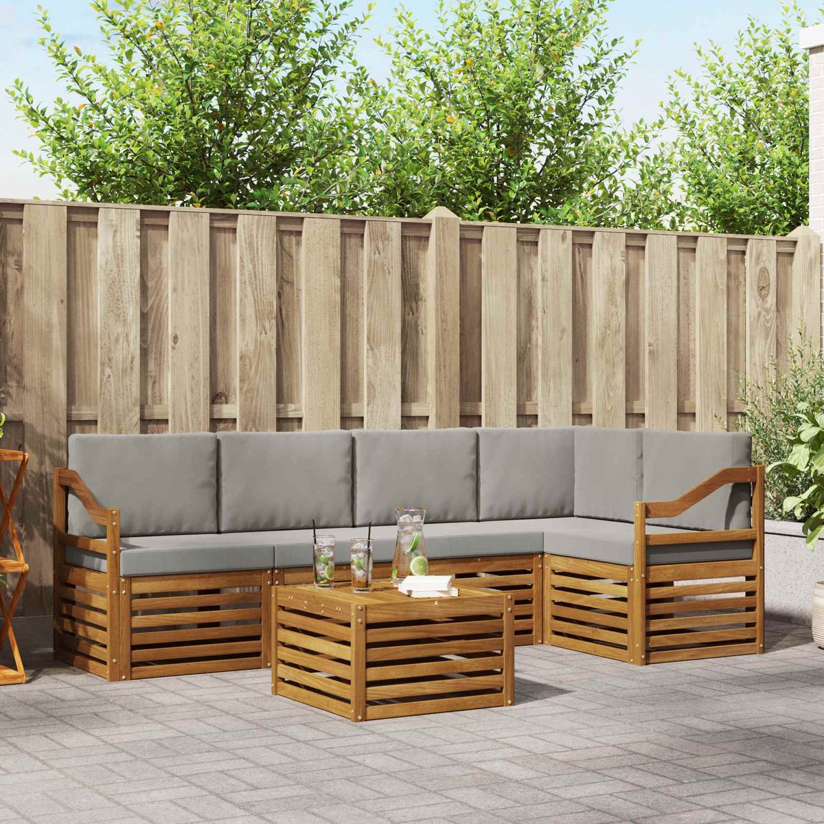 vidaXL Buiten - bank - set - 6 - st - Natuurlijk - en - Licht - Grijs - Polyester Naturel en lichtgrijs