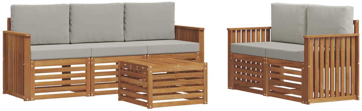 vidaXL Buiten - bank - set - 6 - st - 5-zits - Naturel - en - lichtgrijs Naturel en lichtgrijs