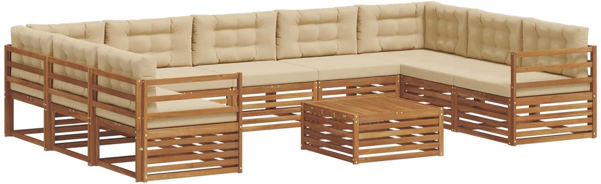 vidaXL Buiten - bank - set - 10 - st - 9-zits - Natuurlijk - en - Beige Natuurlijk en Beige