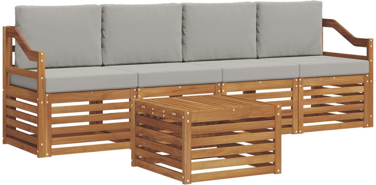 vidaXL Buiten - bank - set - 5 - st - 4-zits - Naturel - en - lichtgrijs Naturel en lichtgrijs