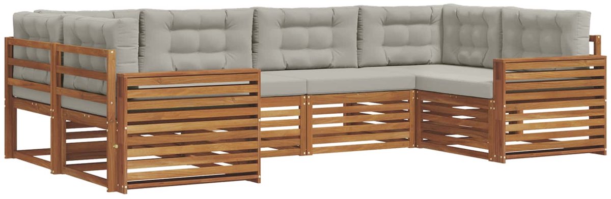 vidaXL Buiten - bank - set - 6 - st - 6-zits - Naturel - en - lichtgrijs Naturel en lichtgrijs