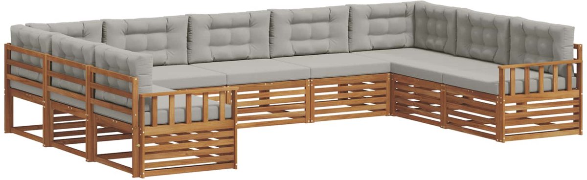 vidaXL Buiten - bank - set - 9 - st - 9-zits - Naturel - en - lichtgrijs Naturel en lichtgrijs