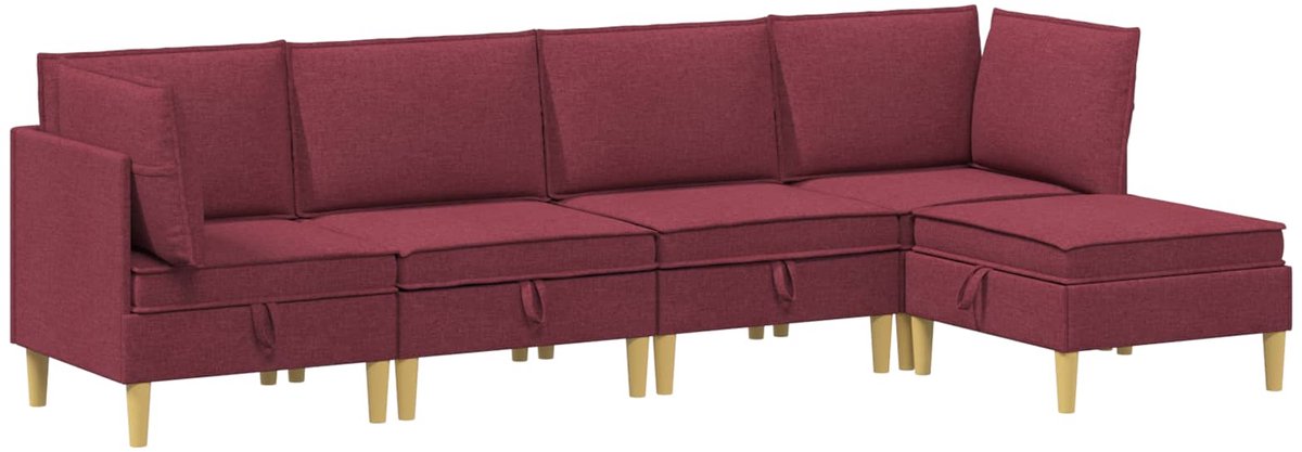 vidaXL Modulaire - bankset - met - opslag - 5 - st - Wijnrood - 280 - x - 140 - x - 82 - cm