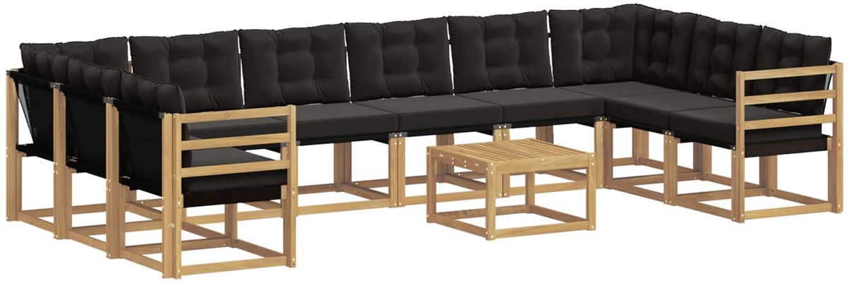 vidaXL Buiten - bank - set - 11 - st - 10-zits - Wit - en - zwart Wit en zwart