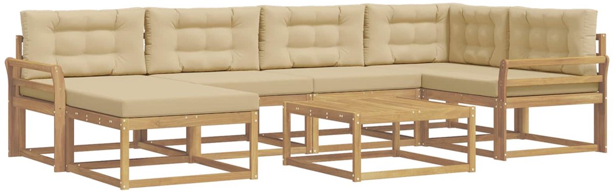 vidaXL Buiten - bank - set - 7 - st - 6-zits - Wit - en - Beige Wit en Beige