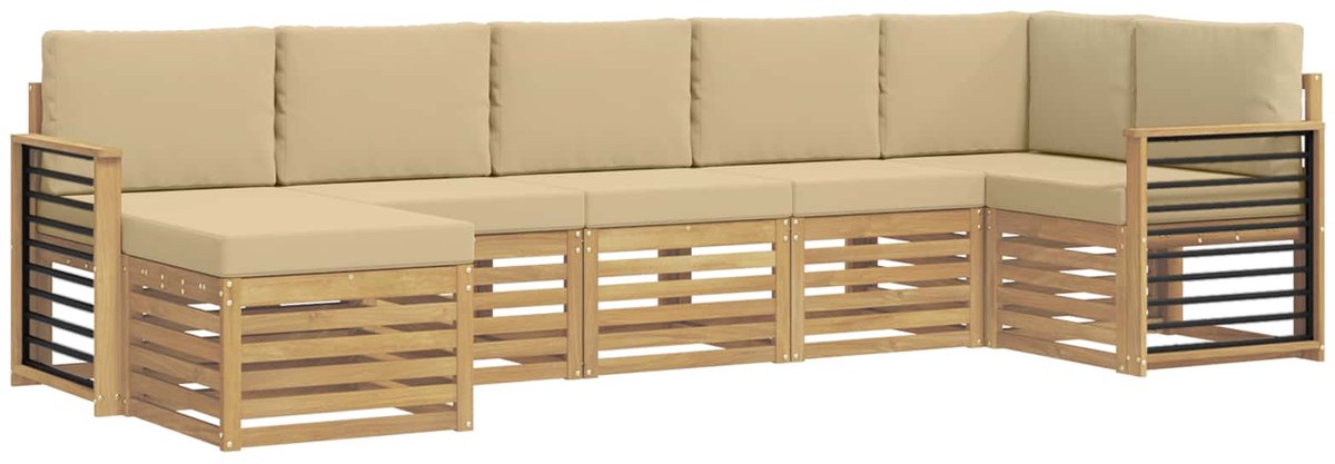 vidaXL Buiten - bank - set - 7 - st - 6-zits - Wit - en - Beige - Solid - Acacia - Wood Wit en beige