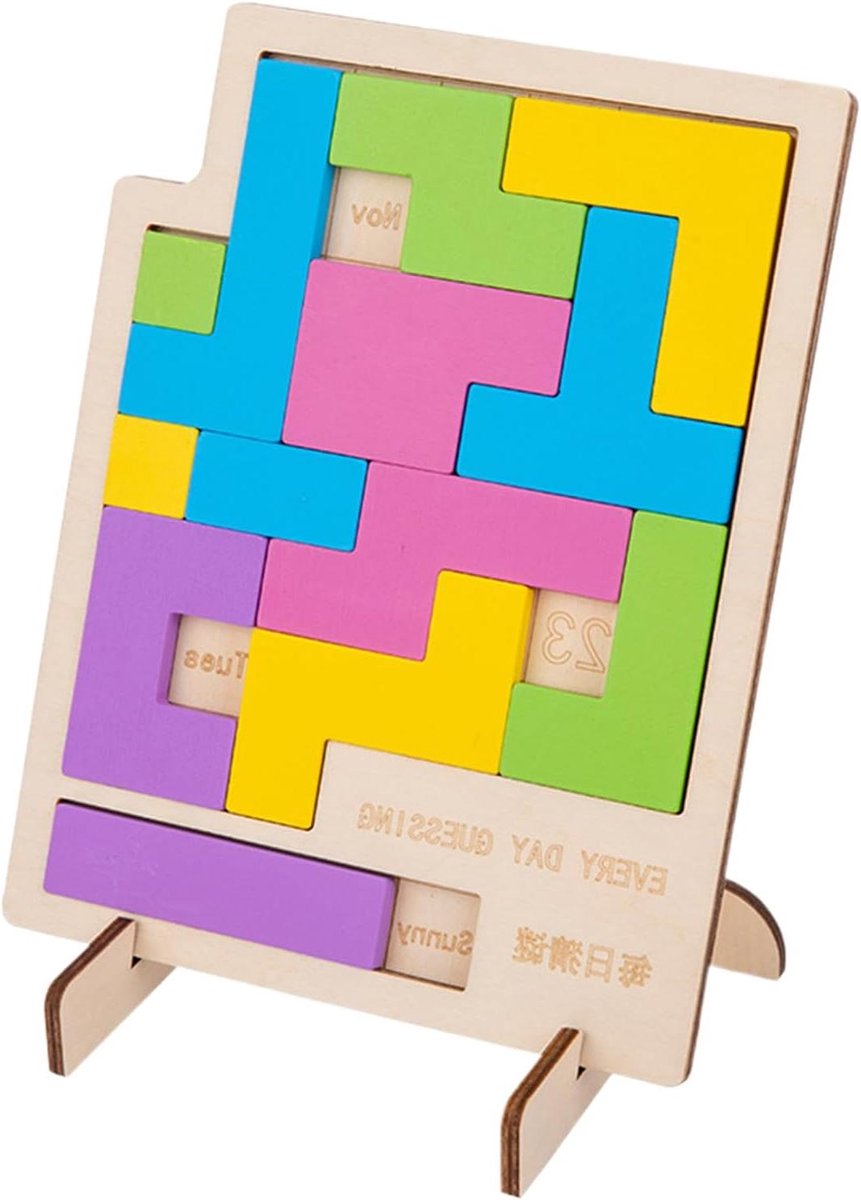 Kalenderpuzzel - Logische Training Puzzel - Dagelijkse Hersentraining - Houten Tactiele Aantrekkingskracht - 192 x 156 cm - Natuurlijk Hout