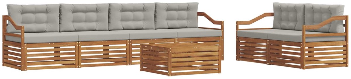 vidaXL Buiten - bank - set - 7 - st - 6-zits - Naturel - en - lichtgrijs Naturel en lichtgrijs