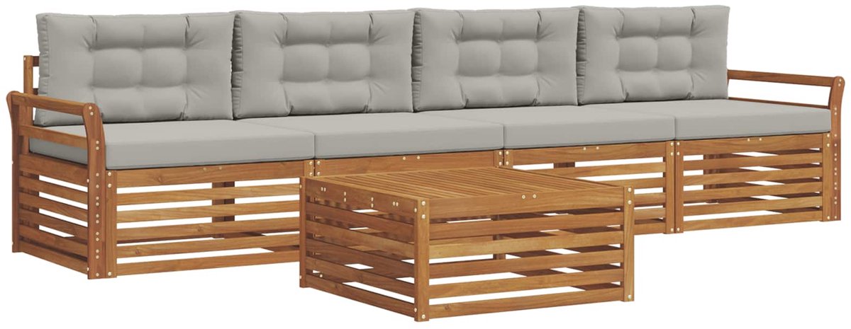 vidaXL Buiten - bank - set - 5 - st - 4-zits - Naturel - en - lichtgrijs Naturel en lichtgrijs