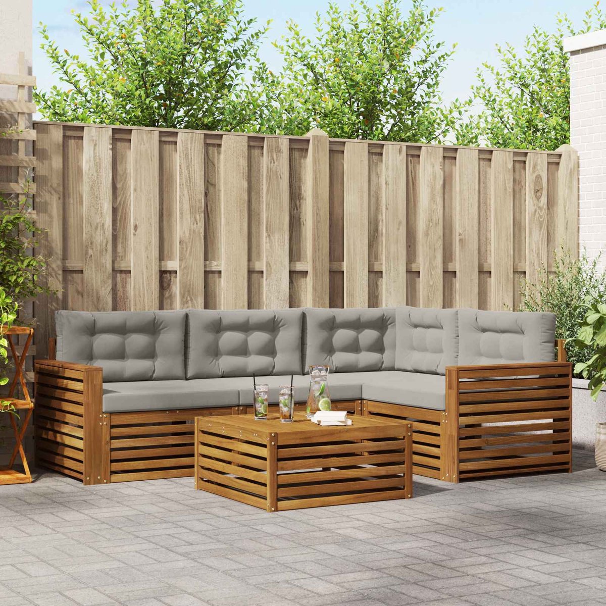 vidaXL Buiten - bank - set - 5 - st - 4-zits - Naturel - en - lichtgrijs Naturel en lichtgrijs