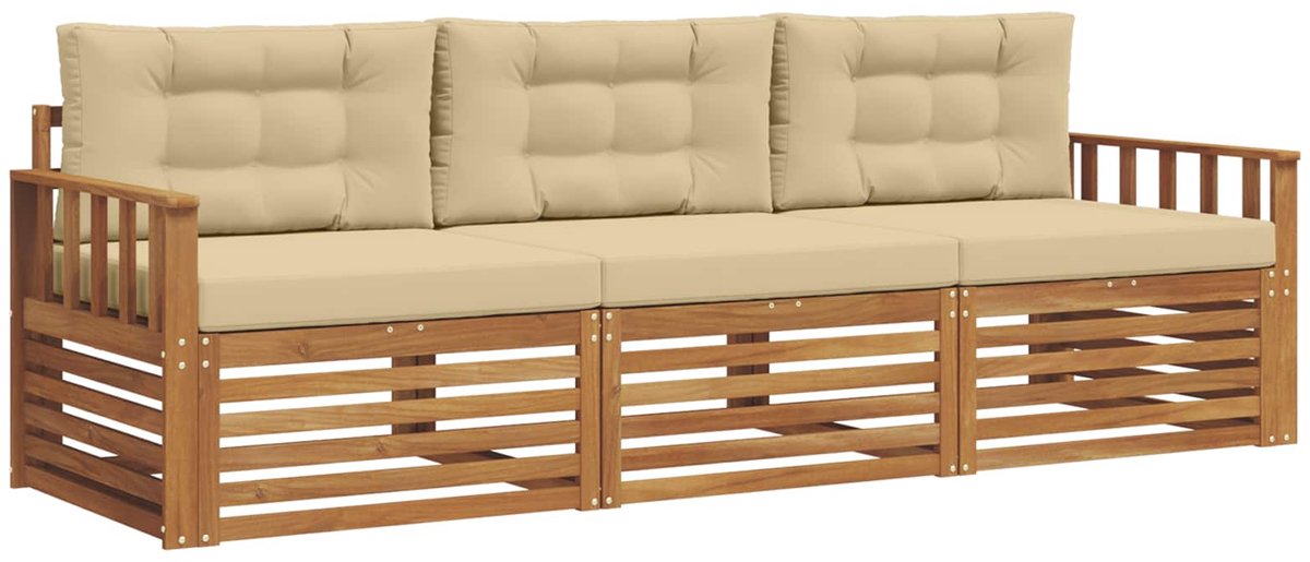 vidaXL Buiten - bank - set - 3 - st - Natuurlijk - en - Beige Natuurlijk en beige