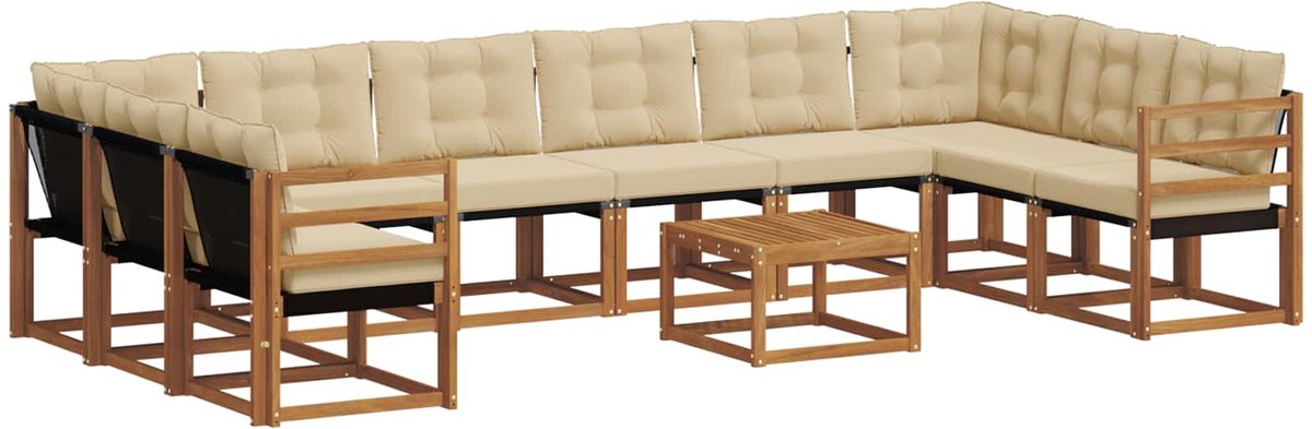vidaXL Buiten - bank - set - 11 - st - 10-zits - Natuurlijk - en - Beige Natuurlijk en Beige