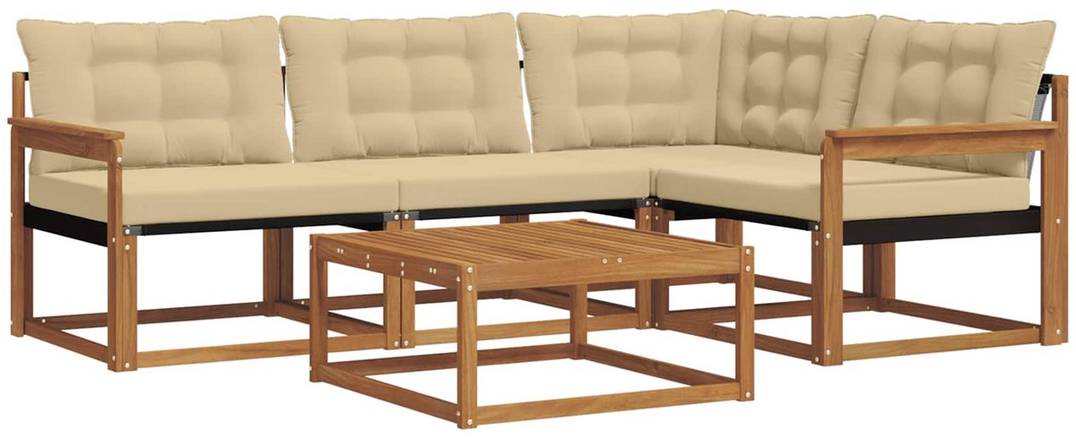 vidaXL Buiten - bank - set - 5 - st - 4-zits - Natuurlijk - en - Beige Natuurlijk en Beige