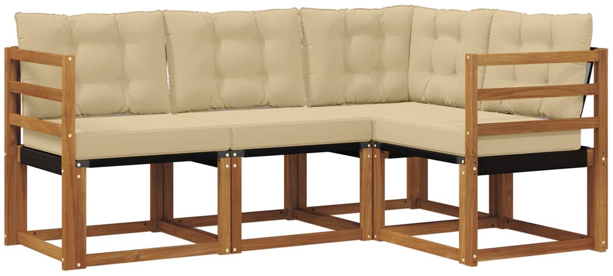 vidaXL Buiten - bank - set - 4 - st - 4-zits - Natuurlijk - en - Beige Natuurlijk en Beige