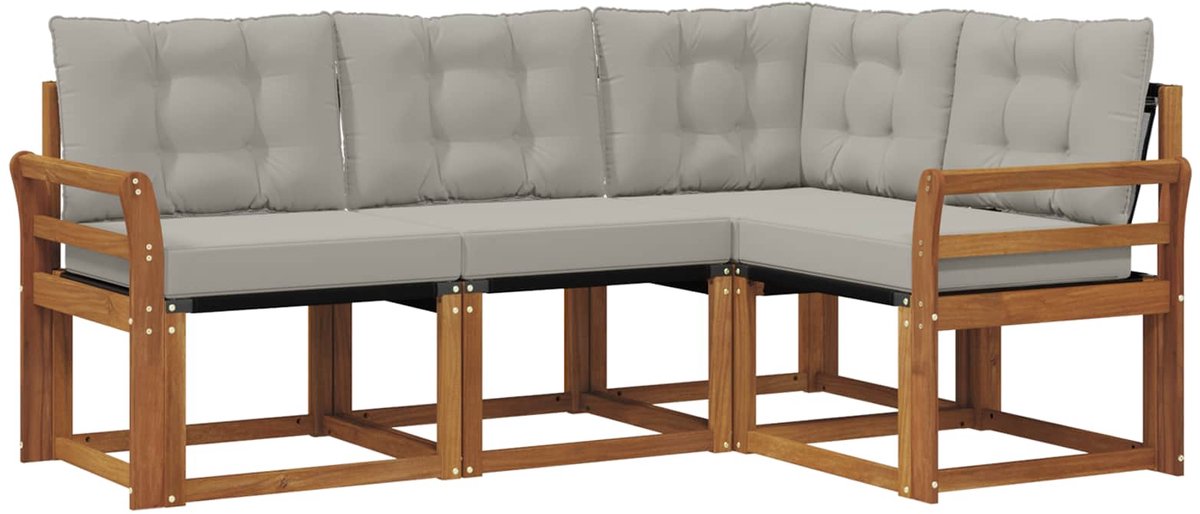 vidaXL Buiten - bank - set - 4 - st - 4-zits - Naturel - en - lichtgrijs Naturel en lichtgrijs