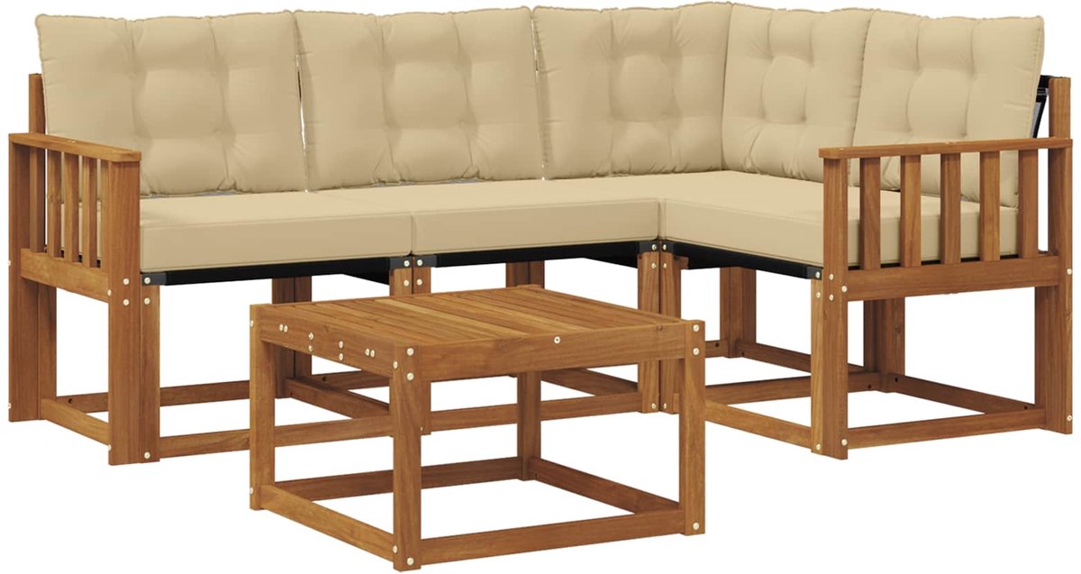 vidaXL Buiten - bank - set - 5 - st - 4-zits - Natuurlijk - en - Beige Natuurlijk en Beige
