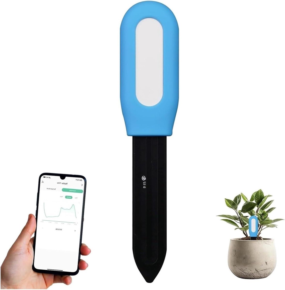 Slimme Bodemtester - Bodemvochtmeter Temperatuurmeter - Planten Verzorgen - Bluetooth Koppeling - 0-100% Vochtigheid - Wit