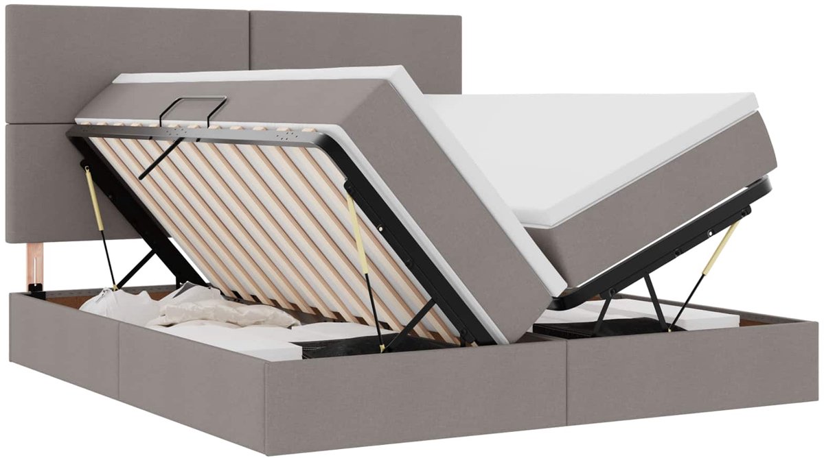 vidaXL LED - opbergbed - met - matras - Taupe - 200 - x - 200 - cm - Stof