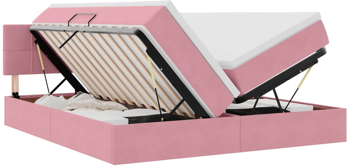 vidaXL LED - opbergbed - met - matras - Roze - 180 - x - 200 - cm - Fluweel