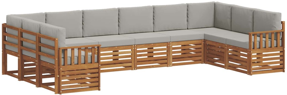 vidaXL Buiten - bank - set - 10 - st - 10-zits - Naturel - en - lichtgrijs Naturel en lichtgrijs