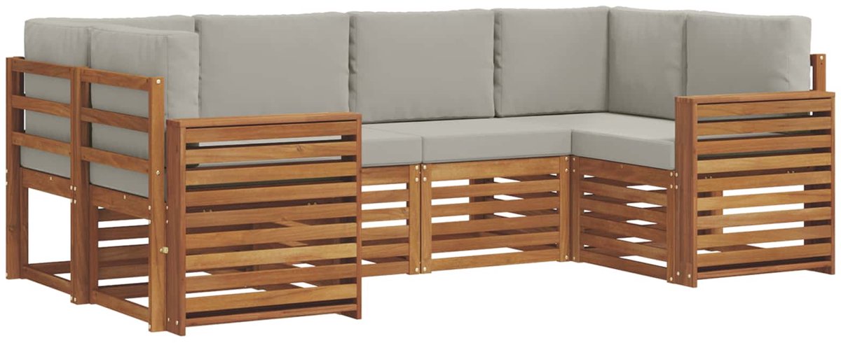 vidaXL Buiten - bank - set - 6 - st - 6-zits - Naturel - en - lichtgrijs Naturel en lichtgrijs