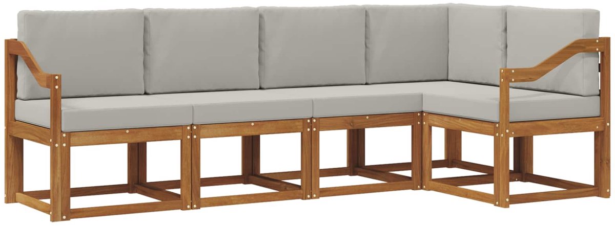 vidaXL Buiten - bank - set - 5 - st - 5-zits - Naturel - en - lichtgrijs Naturel en lichtgrijs